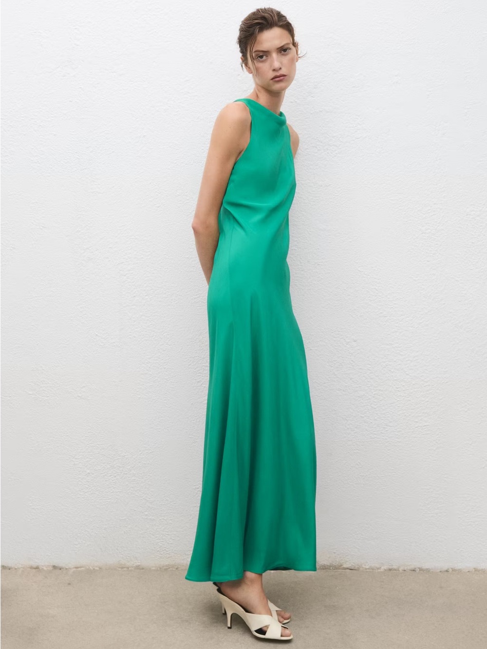Mango Green long satin dress NWT